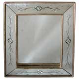 A Shimmering French 1940's Etched Mirrored Frame Mirror