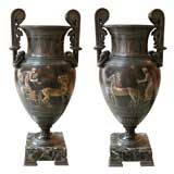 An Impressive Pair of French Empire Double-Handled Bronze Urns