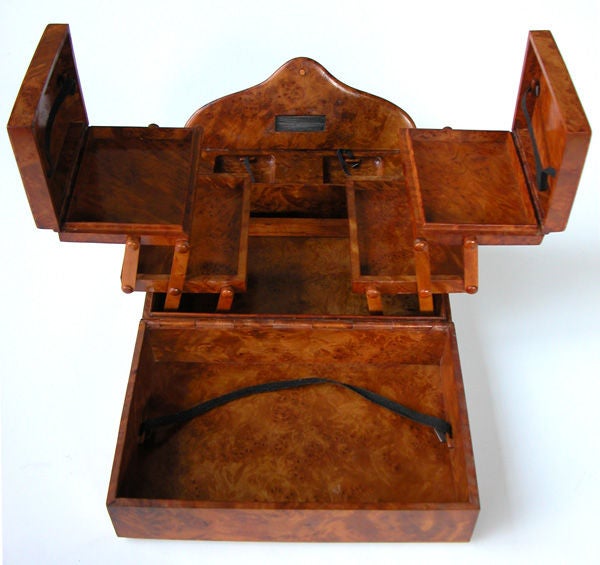 A Rare French Art Deco Thuya Wood Folding Humidor with Wooden Hinges In Excellent Condition In San Francisco, CA