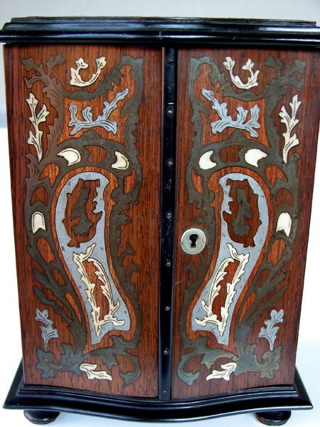 An Austrian Art Nouveau Boulle-Work Miniature Cabinet with Brass, Pewter and Bone Inlay