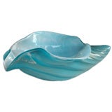 Large Italian Mid-Century Pale Blue Cased Glass Conch Shell Bowl