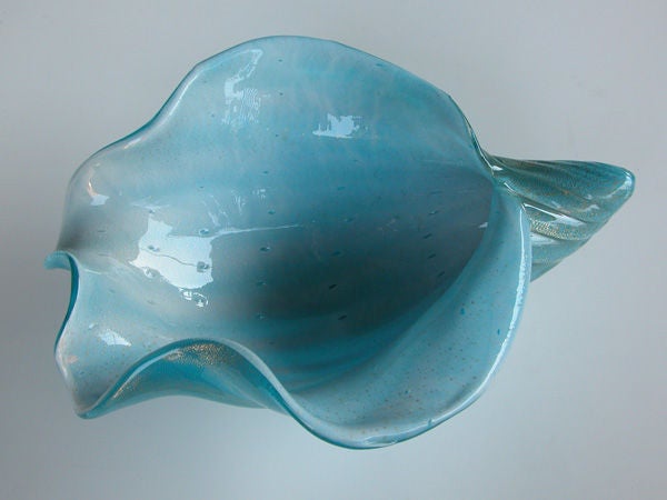 Mid-20th Century Large Italian Mid-Century Pale Blue Cased Glass Conch Shell Bowl