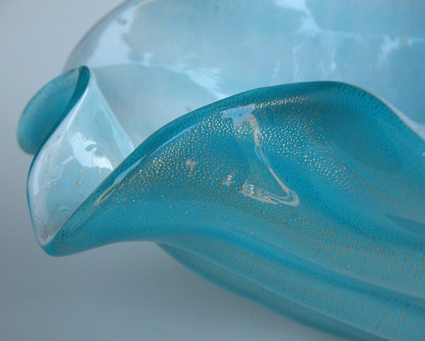 Large Italian Mid-Century Pale Blue Cased Glass Conch Shell Bowl 1