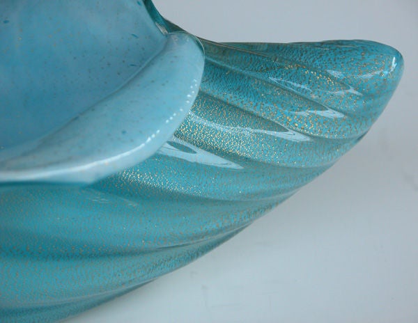 Large Italian Mid-Century Pale Blue Cased Glass Conch Shell Bowl 3
