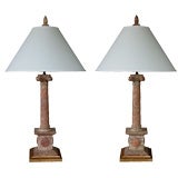 An Elegant Pair of Italian Neoclassical Style Roso Marble Lamps