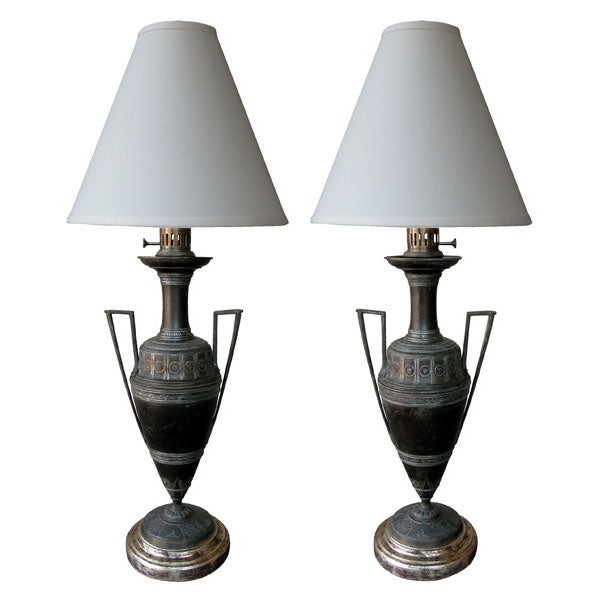 Classically Inspired Pair of French Napoleon III Urn-Form Lamps
