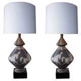 A Whimsical Pair of Italian Urn-Form Decorated Art Glass Lamps