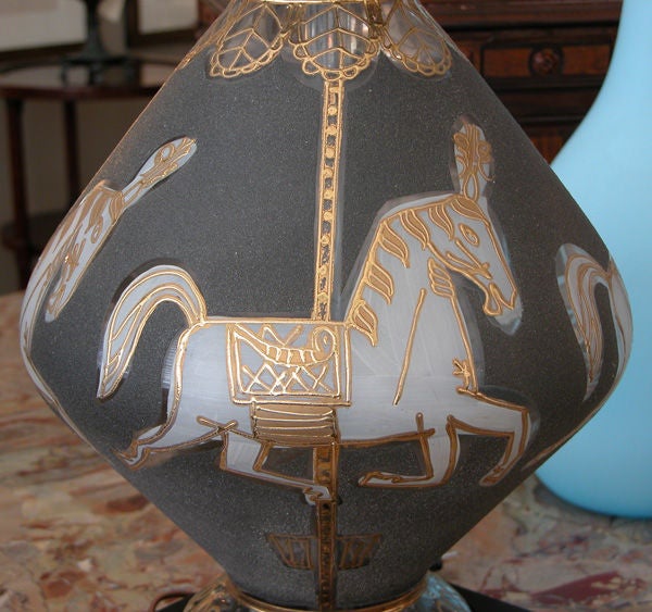 A Whimsical Pair of Italian Urn-Form Decorated Art Glass Lamps