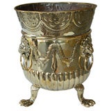 A Dutch Hand-Hammered Brass Kindling Bucket w/Lion Ring Handles