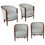 A Stylish Set of Four French Art Deco Walnut Club Chairs