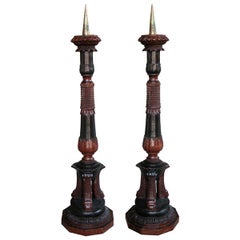 An Unusual Pair of Swedish Carved Wooden Pricket Sticks