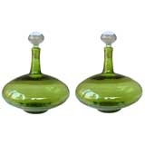 Vintage A Pair of American Apple-Green Glass Decanters by Blenko