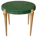 A Chic French 1940
s Circular Side Table w/Green Glass Top