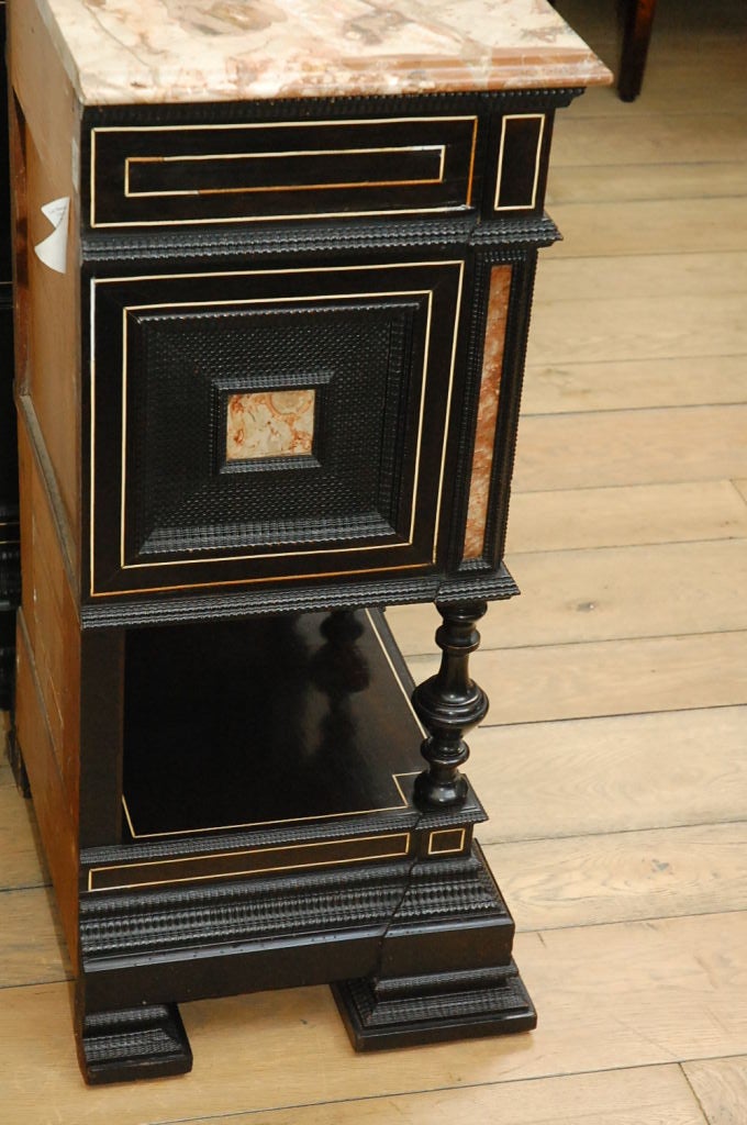 Pair of Italian Marble Top Inlaid Bedside tables, Circa 1860