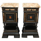 Pair of Italian Marble Top Inlaid Bedside tables, Circa 1860