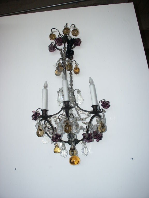 Single Large French Wall Sconce With Lots of Glass Fruit