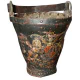 Antique Leather Fire Bucket With Worn Painted Surface