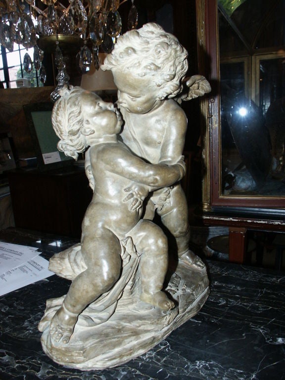 Antique French Terracotta With Cherub Figure