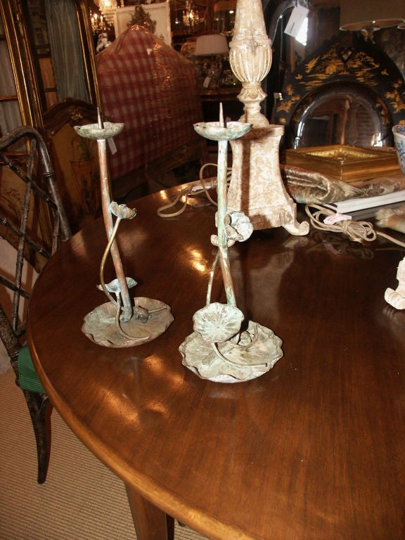Pair of Copper Lilly Pad Candle Holders