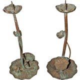 Pair of Copper Lilly Pad Candle Holders