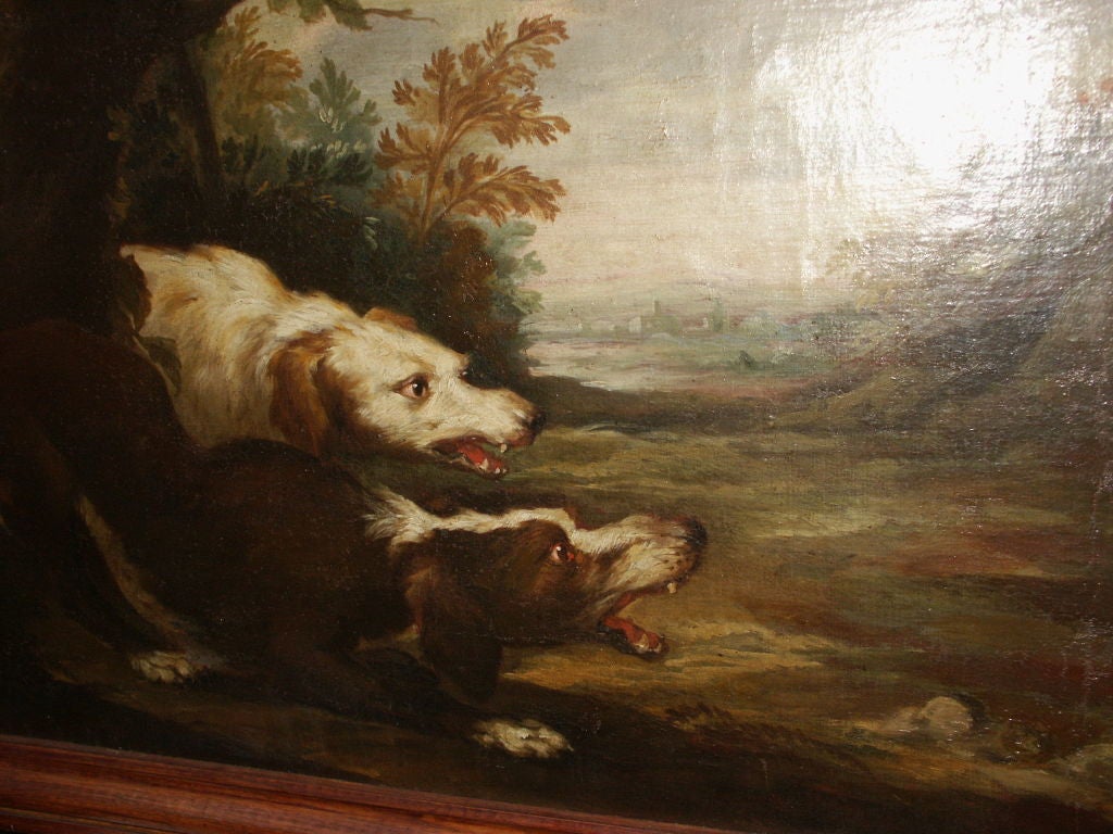 Canvas Large Early Painting of Dogs For Sale