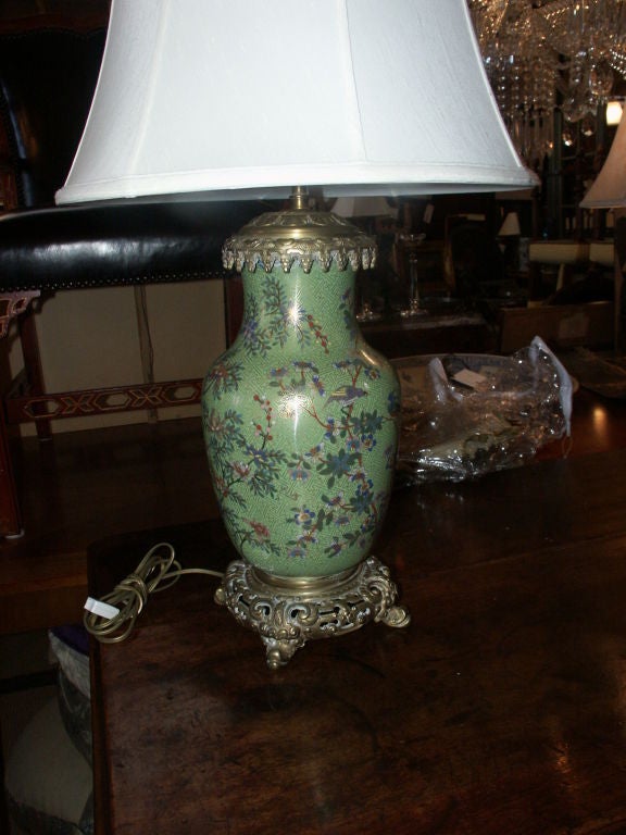 Early 20th C Cloisonne Lamp With Brass Mounts