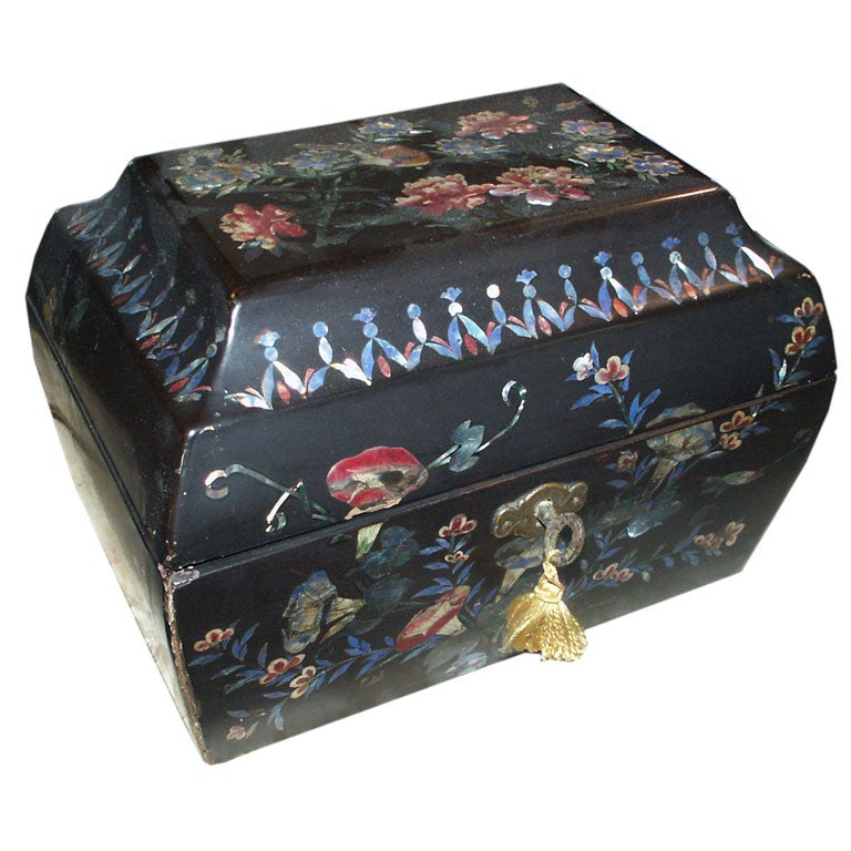 Japanese Tea Caddy Box With Painted Porcelain Tea Canisters For Sale