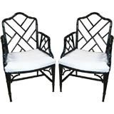 Mid 20th C Pair of Regency Style Faux Bamboo Arm Chairs
