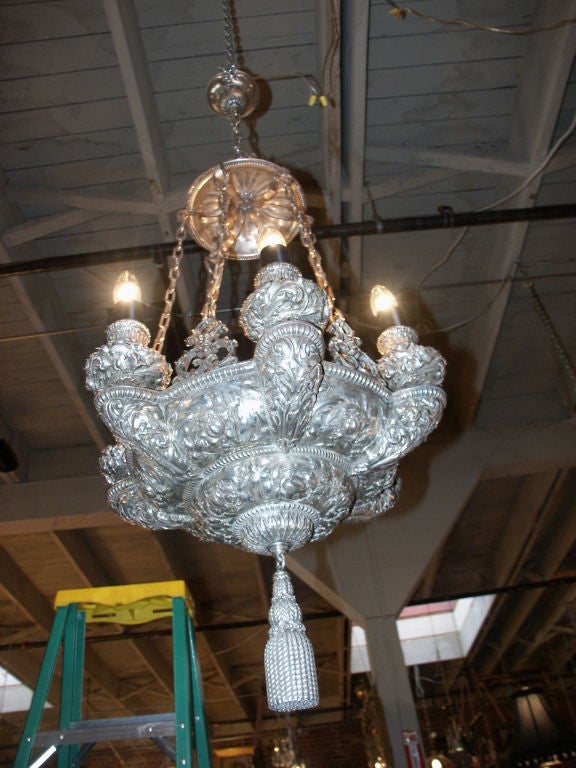 Important Silver Repousse Chandelier By Caldwell