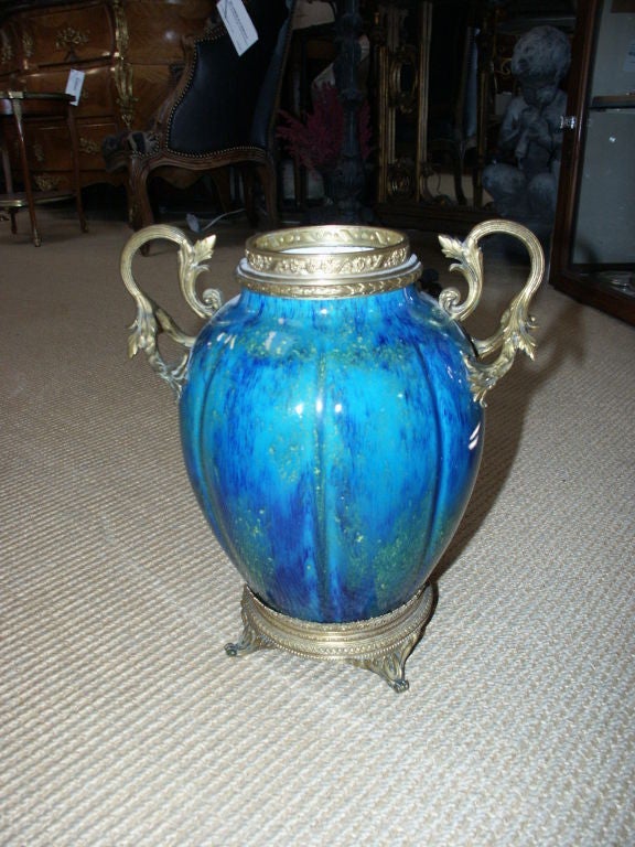Stunning Flambe Glazed Sevres Ormolu Mounted Vase