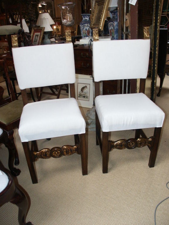 Pair of Italian Style Hall Chairs with Gilt Finials
