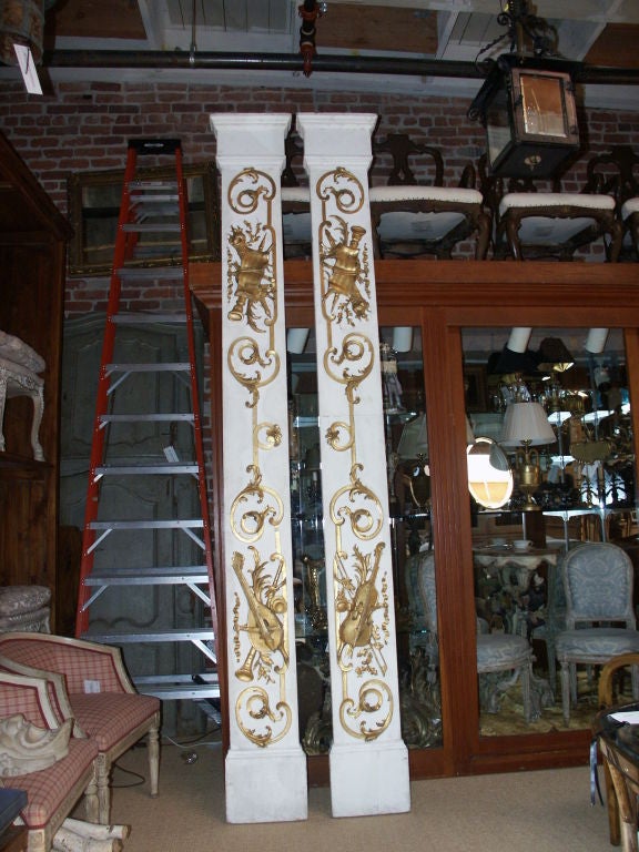 Tall Narrow Pair of Architectural Carved Panels With Music Theme For Sale 3