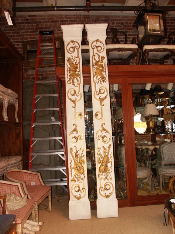 Tall Narrow Pair of Architectural Carved Panels With Music Theme For Sale 5
