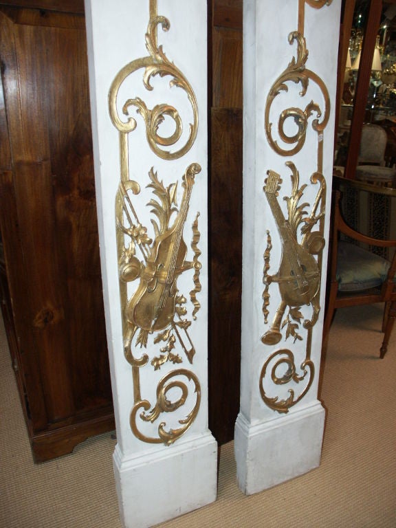 Unknown Tall Narrow Pair of Architectural Carved Panels With Music Theme For Sale
