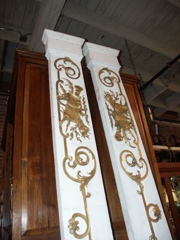 Wood Tall Narrow Pair of Architectural Carved Panels With Music Theme For Sale