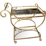 Vintage Gilt Metal Bar Cart with Glass Top and Bottom