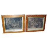 Charming Pair Of Bird's Eye Maple Frame 18th C Engravings