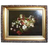 19th C Still Life Pansy Painting