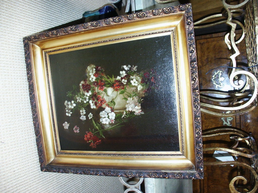 19th C Still Life Pansy Painting