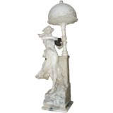 Antique Large Carved Alabaster Figural Lamp