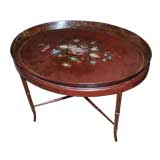 Antique Tole Tray Table with Floral Painting and Custom Base
