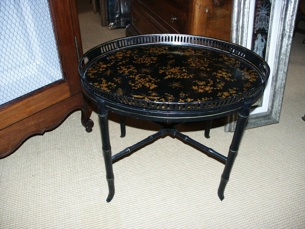 decorative tole tray with pierced gallery and custom base