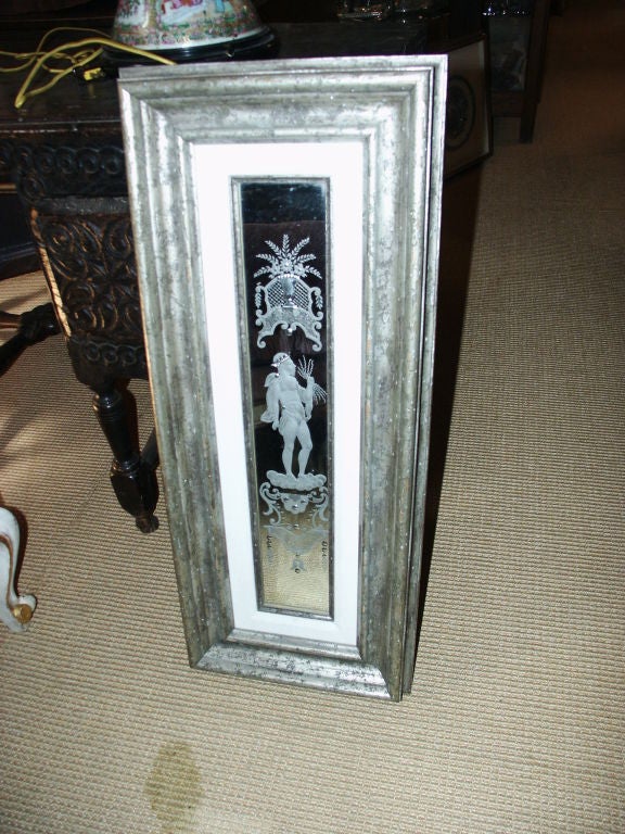 Reverse Etched Venetian Glass Mirror Panel in Silvered Frame