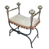 Spanish or Italian Carule Stool in Iron and Brass