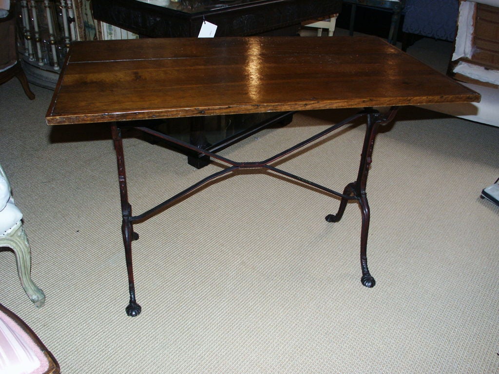 Antique Iron and Oak Pub Table