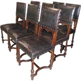 Antique Set of Eight Walnut and Leather Dining Chairs