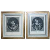 Pair of Antique Engravings in 19th C Frames