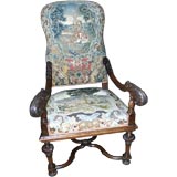 18th C Throne Chair in Walnut With Antique Textile Cover