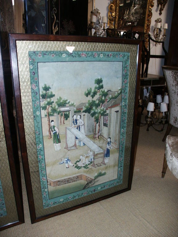 Rare Pair  of  "Indian Paper" Framed Wall Paper Panels