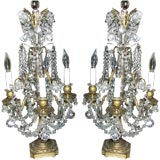Antique Pair of Bronze and Crystal Girondoles